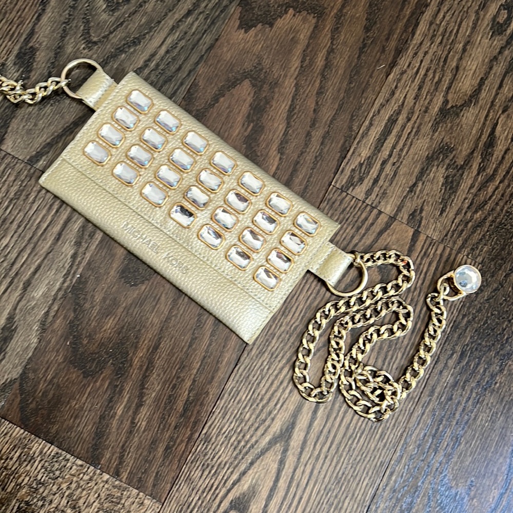 Michael Kors Gold belt bag with chain and jeweled studs